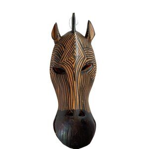 Large Tribal Mask Giraffe Authentic African Hand Wood Carved Hand Painted u